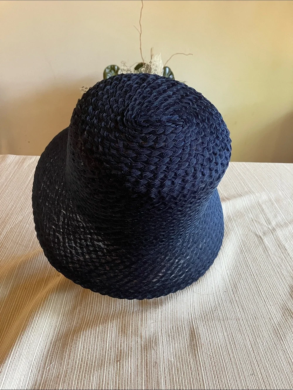 Chic Navy Blue Bucket Hat with Gold Sequined Floral Accent